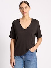 Albaray Brown Linen V-Neck T-Shirt - Image 1 of 4