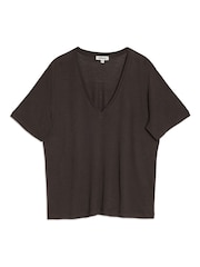 Albaray Brown Linen V-Neck T-Shirt - Image 4 of 4