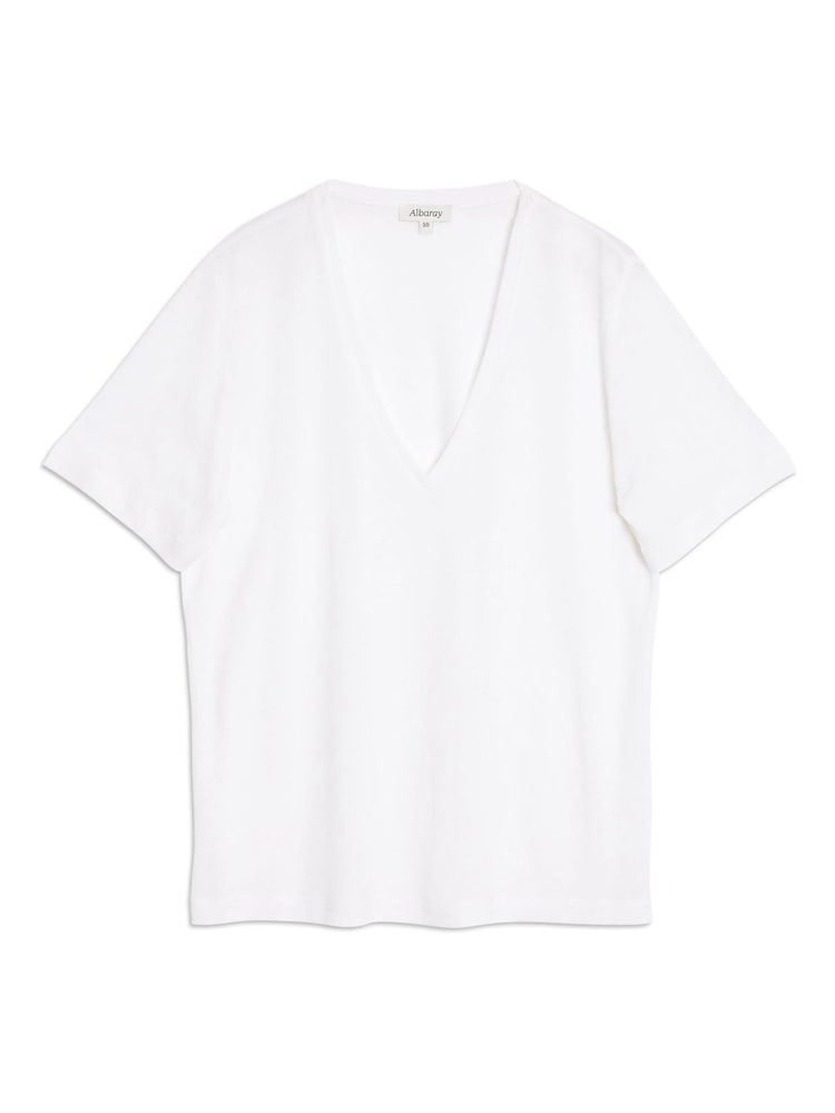 Albaray White Linen V-Neck T-Shirt - Image 4 of 4 Albaray White Linen V-Neck T-Shirt - Image 4 of 4