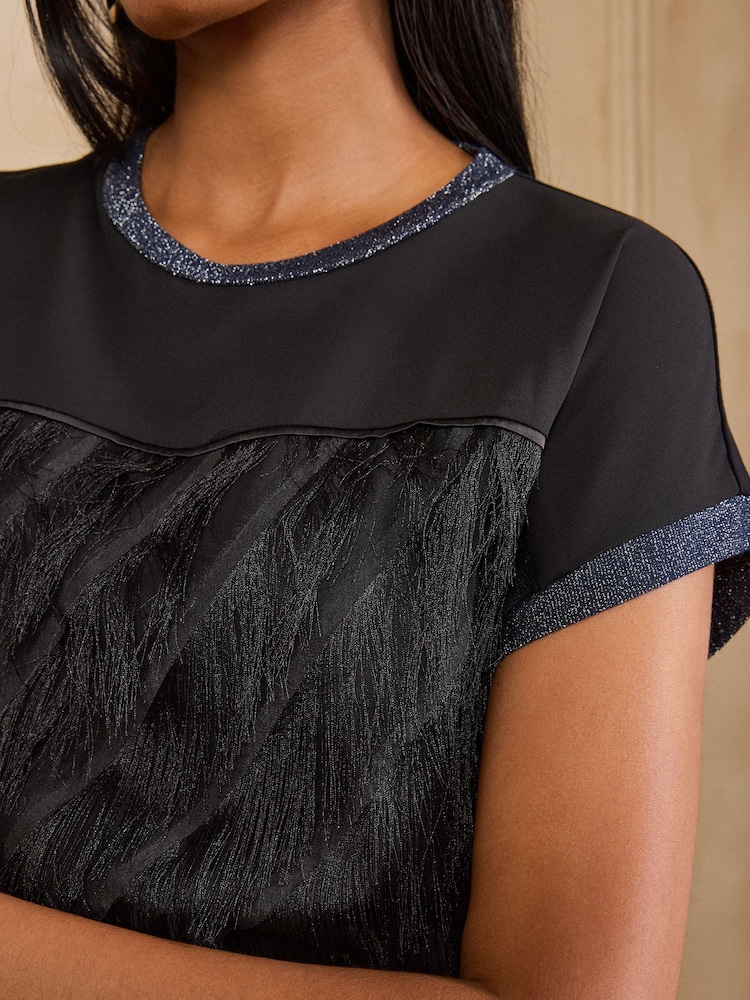 Love & Roses Black Fringe Detail Jersey Top - Image 2 of 4 Love & Roses Black Fringe Detail Jersey Top - Image 2 of 4