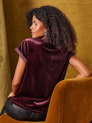 Love & Roses Burgundy Red Velvet Sequin Notch Neck T-Shirt - Image 4 of 5