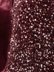 Love & Roses Burgundy Red Velvet Sequin Notch Neck T-Shirt - Image 5 of 5
