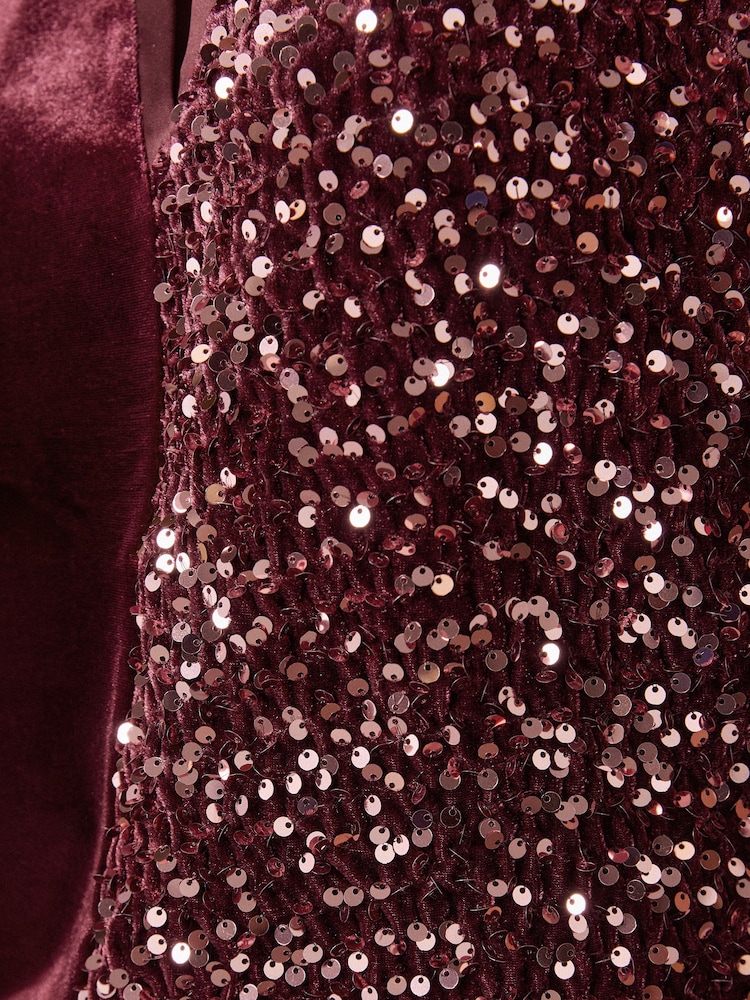Love & Roses Burgundy Red Velvet Sequin Notch Neck T-Shirt - Image 5 of 5 Love & Roses Burgundy Red Velvet Sequin Notch Neck T-Shirt - Image 5 of 5