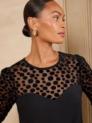 Love & Roses Black Polka Dot Mesh Long Sleeve Jersey Top - Image 2 of 5