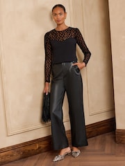 Love & Roses Black Polka Dot Mesh Long Sleeve Jersey Top - Image 3 of 5