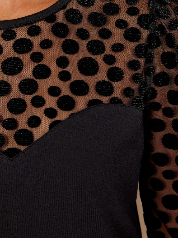 Love & Roses Black Polka Dot Mesh Long Sleeve Jersey Top - Image 5 of 5 Love & Roses Black Polka Dot Mesh Long Sleeve Jersey Top - Image 5 of 5
