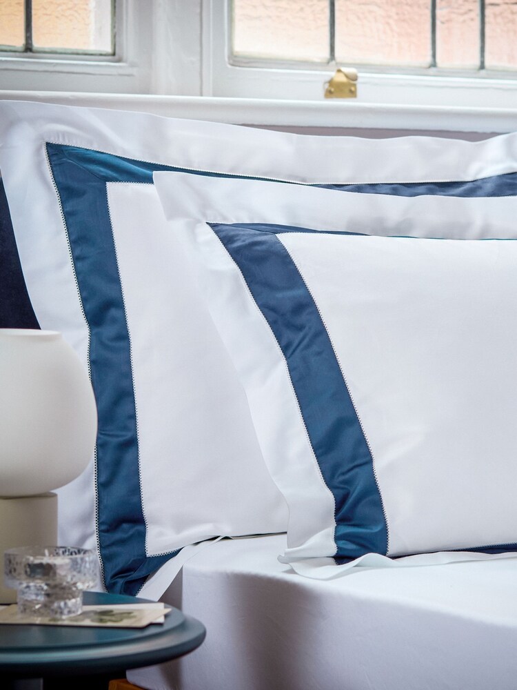 Christy Navy Blue Balmoral Luxury Cotton Sateen Pillowcase Pair - Image 2 of 2