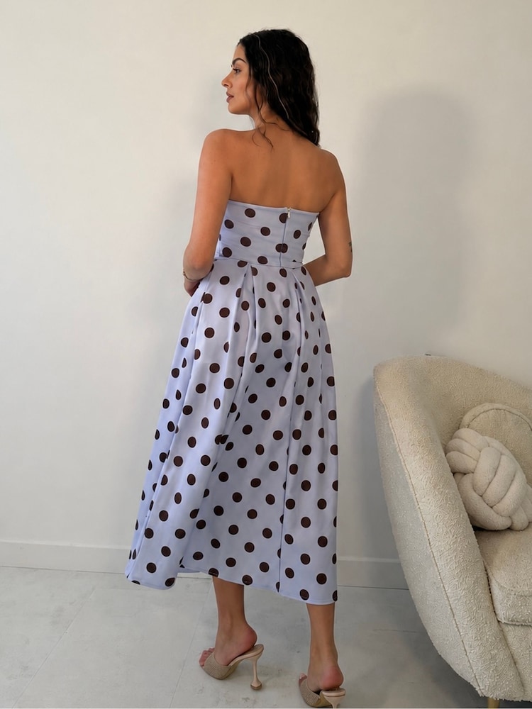 Girl In Mind White Danni Strapless Bandeau Midi Spot Dress - Image 2 of 5 Girl In Mind White Danni Strapless Bandeau Midi Spot Dress - Image 2 of 5
