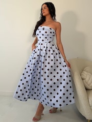 Girl In Mind White Danni Strapless Bandeau Midi Spot Dress - Image 4 of 5