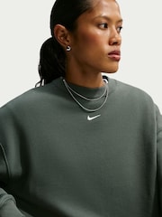 Nike Camo Green Studio Fleece Oversized Crew Neck Sweat Top - Image 4 of 6