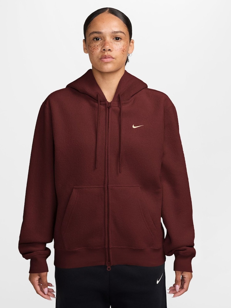 Nike Burgundy Studio Fleece Plush Full-Zip Hoodie - Image 1 of 3