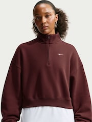 Burgundy - Nike Studio Fleece Oversized 1/4-Κροπ μπλούζα με φερμουάρ - Εικόνα 1 από 6