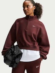 Burgundy - Nike Studio Fleece Oversized 1/4-Κροπ μπλούζα με φερμουάρ - Εικόνα 2 από 6