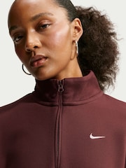 Burgundy - Nike Studio Fleece Oversized 1/4-Κροπ μπλούζα με φερμουάρ - Εικόνα 3 από 6