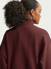 Burgundy - Nike Studio Fleece Oversized 1/4-Κροπ μπλούζα με φερμουάρ - Εικόνα 6 από 6