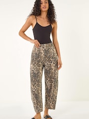 Roman Brown Animal Print Barrel Leg Denim Trousers - Image 2 of 5