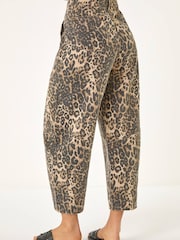 Roman Brown Animal Print Barrel Leg Denim Trousers - Image 3 of 5