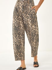 Roman Brown Animal Print Barrel Leg Denim Trousers - Image 4 of 5