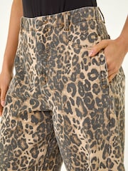 Roman Brown Animal Print Barrel Leg Denim Trousers - Image 5 of 5