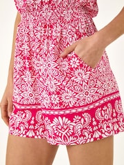 Roman Pink Abstract Border Print Playsuit - Image 4 of 5