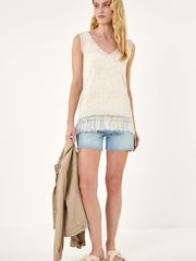 Roman White Speckled Fringe Knit Vest - Image 1 of 5
