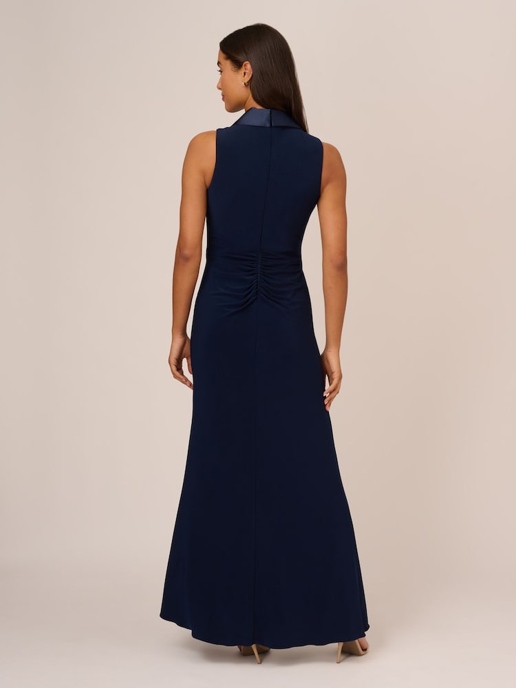 Adrianna Papell Blue Jersey Tuxedo Gown - Image 2 of 6 Adrianna Papell Blue Jersey Tuxedo Gown - Image 2 of 6