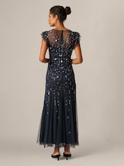 Adrianna Papell Blue Petite Bead Mesh Godet Long Dress - Image 2 of 6