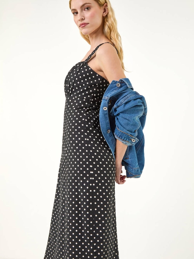 Roman Black Polka Dot Strappy Dress - Image 1 of 5