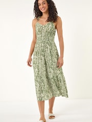 Roman Green Abstract Strappy Midi Dress - Image 1 of 5