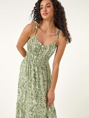 Roman Green Abstract Strappy Midi Dress - Image 4 of 5