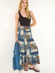 Roman Blue Paisley Print Shirred Maxi Skirt - Image 3 of 5