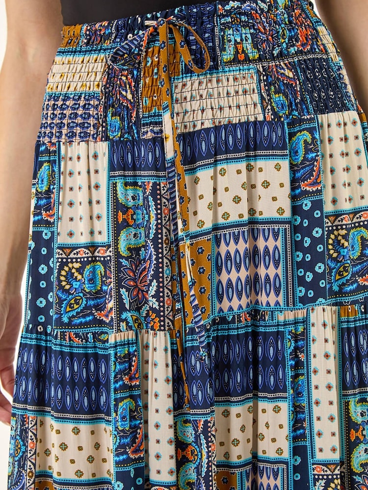 Roman Blue Paisley Print Shirred Maxi Skirt - Image 5 of 5