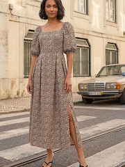 Roman Brown Animal Print Midi Dress - Image 1 of 5