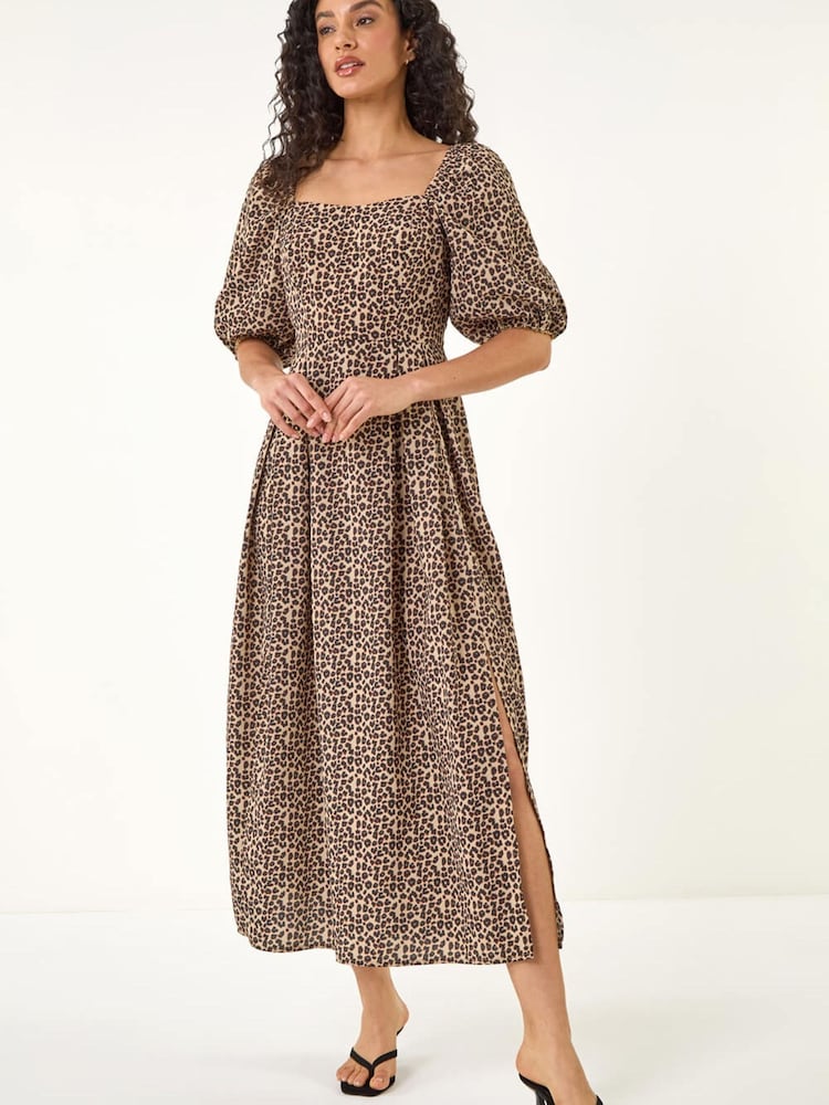 Roman Brown Animal Print Midi Dress - Image 2 of 5