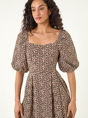 Roman Brown Animal Print Midi Dress - Image 4 of 5