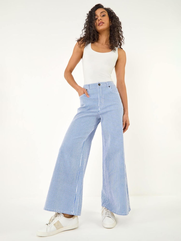 Roman Blue Stripe Wide Leg Denim Trousers - Image 1 of 5
