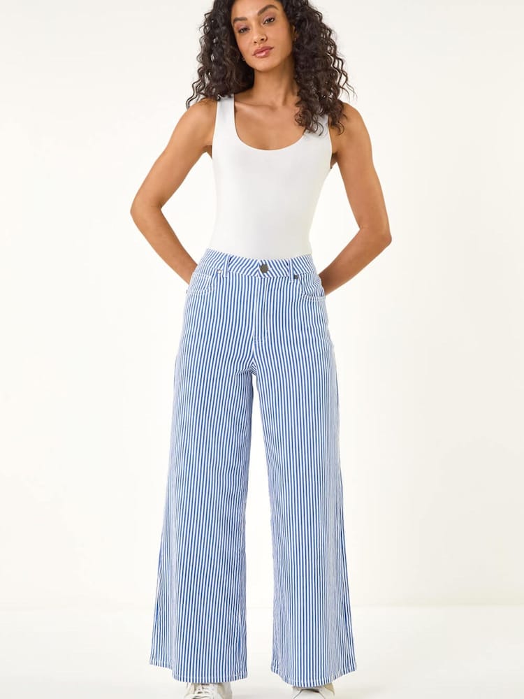 Roman Blue Stripe Wide Leg Denim Trousers - Image 2 of 5