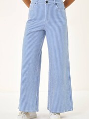 Roman Blue Stripe Wide Leg Denim Trousers - Image 4 of 5