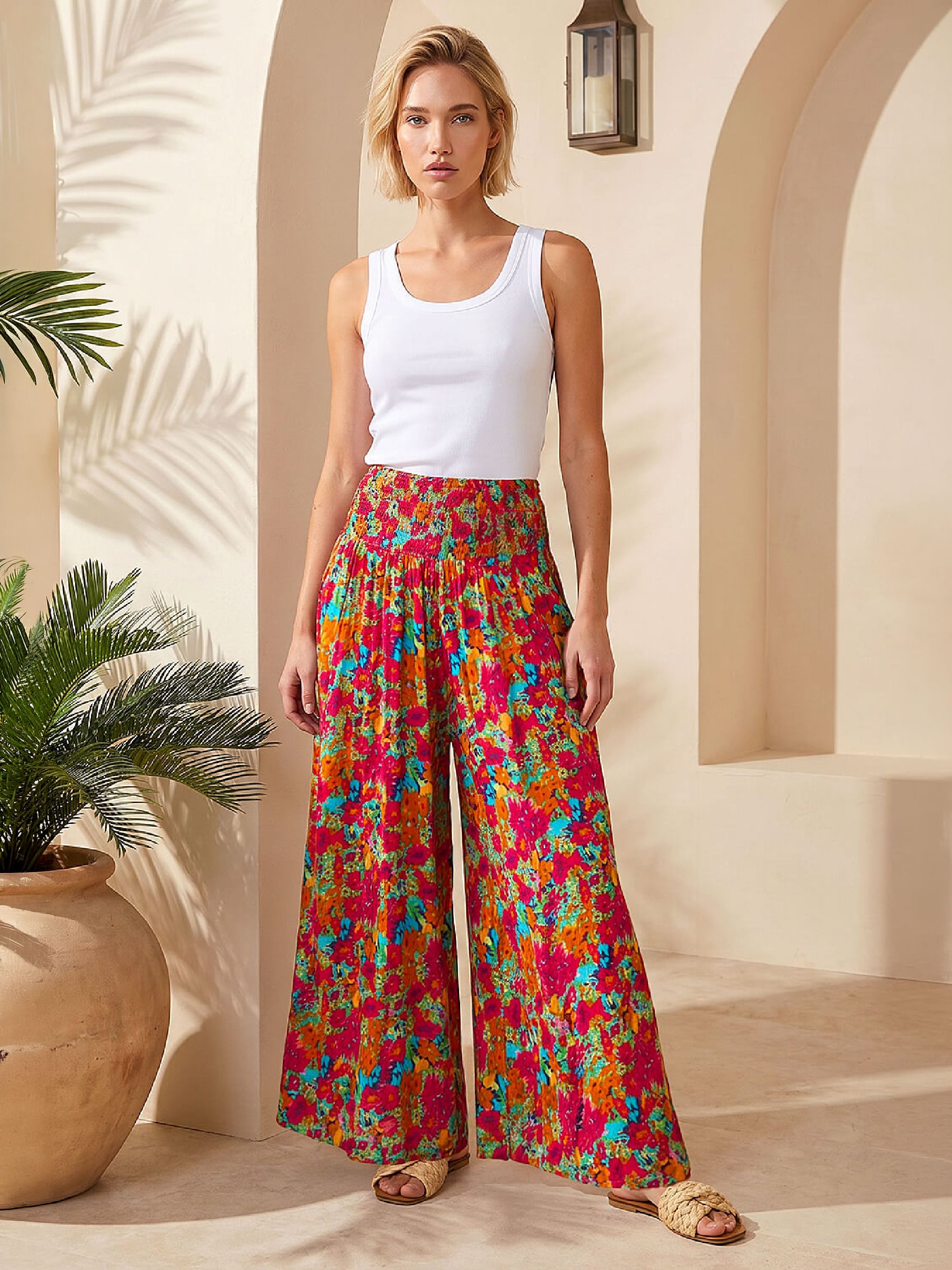 Roman Women's Red Abstract Palazzo Trousers