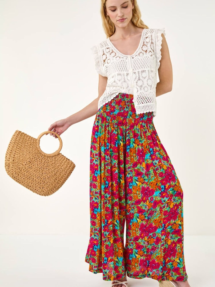 Roman Red Abstract Palazzo Trousers - Image 1 of 3 Roman Red Abstract Palazzo Trousers - Image 1 of 3