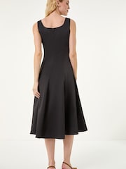 Roman Black Square Neck Pleated Midi Dress - Image 3 of 5