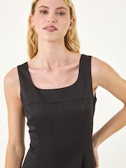 Roman Black Square Neck Pleated Midi Dress - Image 4 of 5