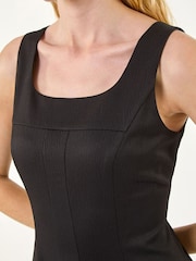 Roman Black Square Neck Pleated Midi Dress - Image 5 of 5
