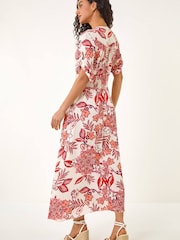 Roman Red Boho Floral Print V-Neck Maxi Dress - Image 3 of 5
