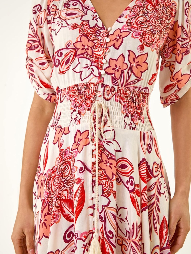Roman Red Boho Floral Print V-Neck Maxi Dress - Image 5 of 5