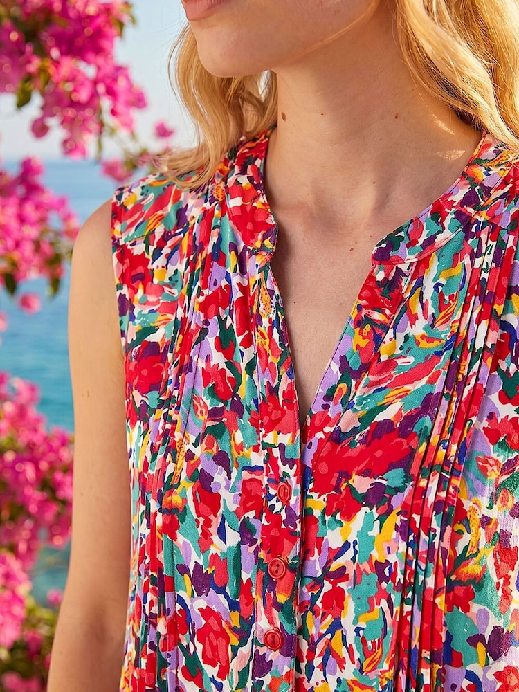 Roman Red Floral Pintuck Vest Top - Image 4 of 4 Roman Red Floral Pintuck Vest Top - Image 4 of 4