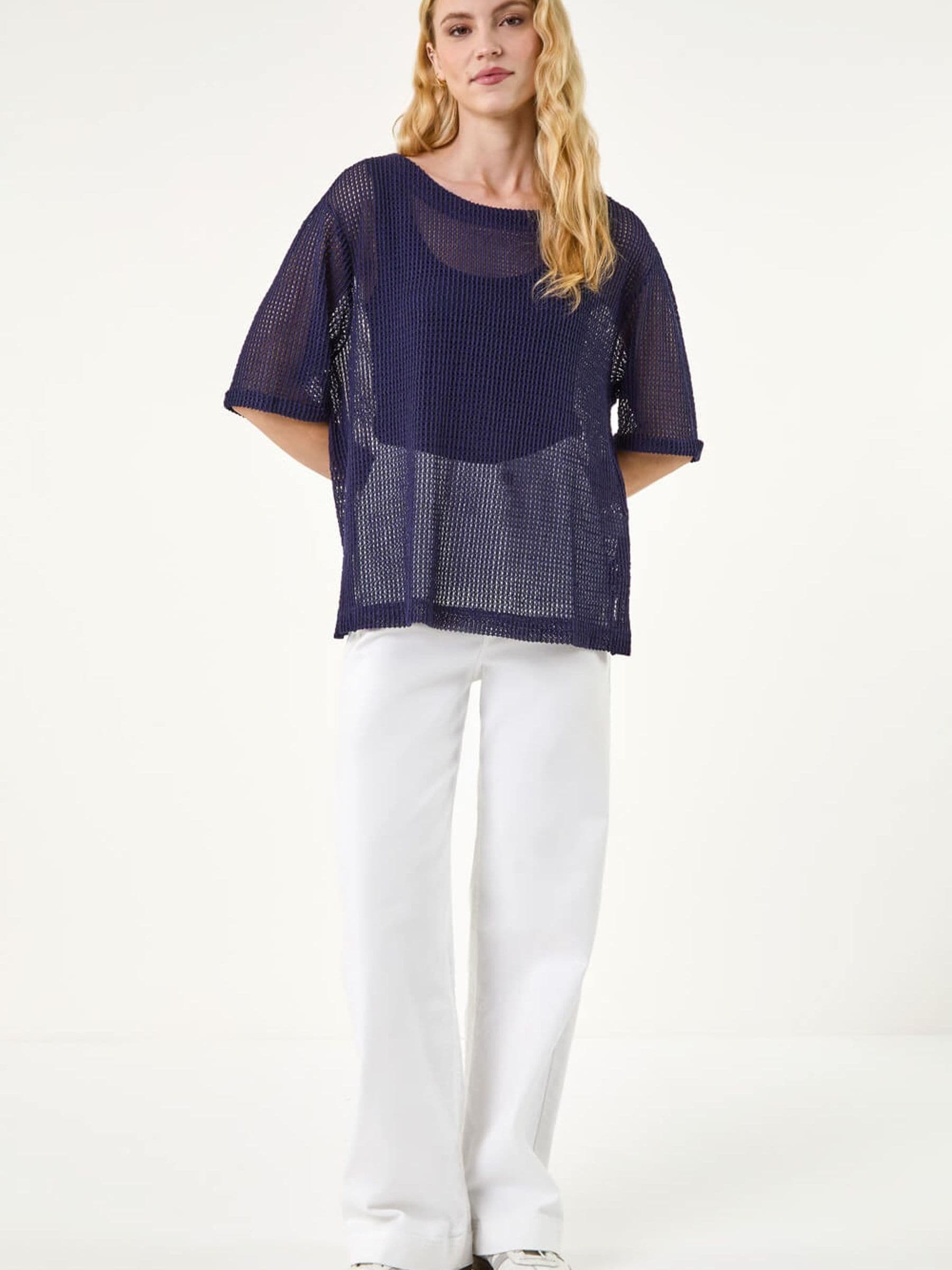 Buy Roman Blue Oversized Textured Stretch Top from Next Canada