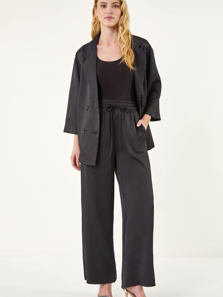 Roman Black Textured Wide Leg Trousers - Image 2 of 5 Roman Black Textured Wide Leg Trousers - Image 2 of 5