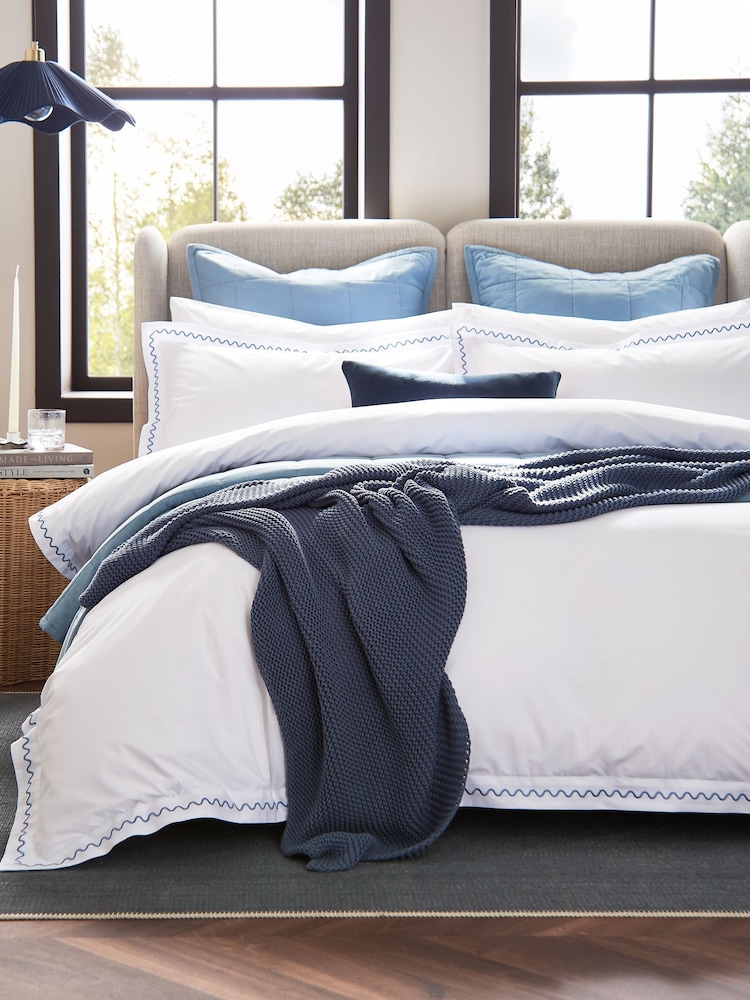 Christy Blue Wave Embroidered Duvet Cover & Pillowcase Set - Image 1 of 5