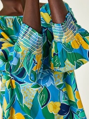 Roman Blue Leaf Print 3/4 Sleeve Top - Image 5 of 5